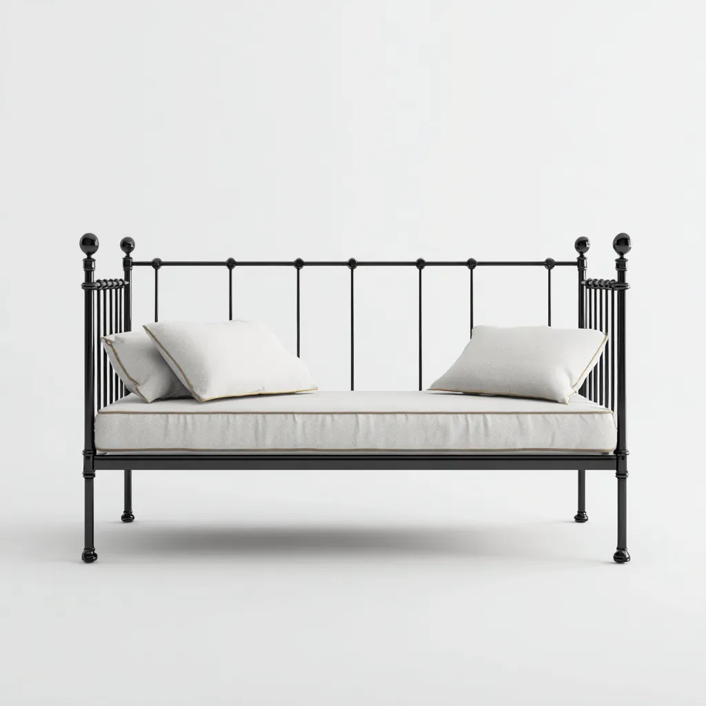 Canapé lit métal 200x90x95 cm - noir - beige - design classique - adapté à la chambre-Casauppad