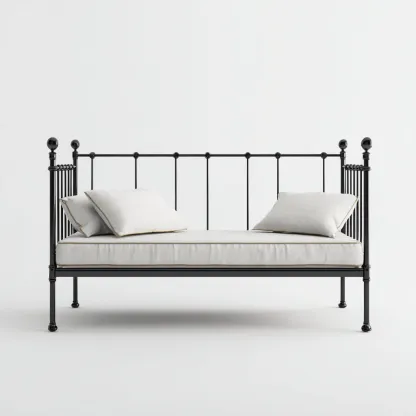 Canapé lit métal 200x90x95 cm - noir - beige - design classique - adapté à la chambre-Casauppad