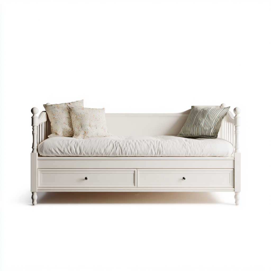 Canapé lit bois 200x95x90 cm - blanc ivoire - adapté à la chambre design classique-Casauppad