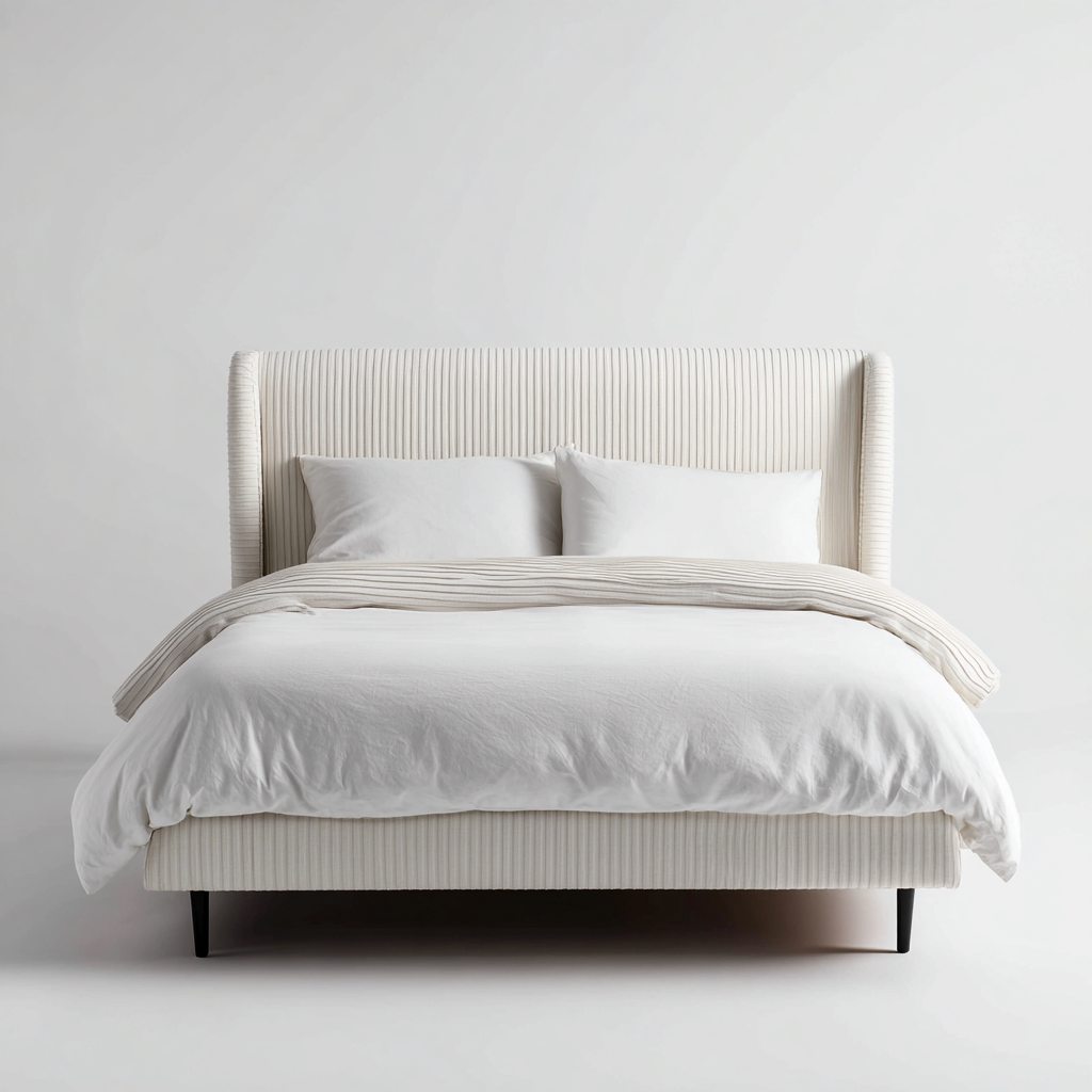 Lit double tissu 200x160x115 cm - blanc ivoire - adapté à la chambre design moderne-Casauppad