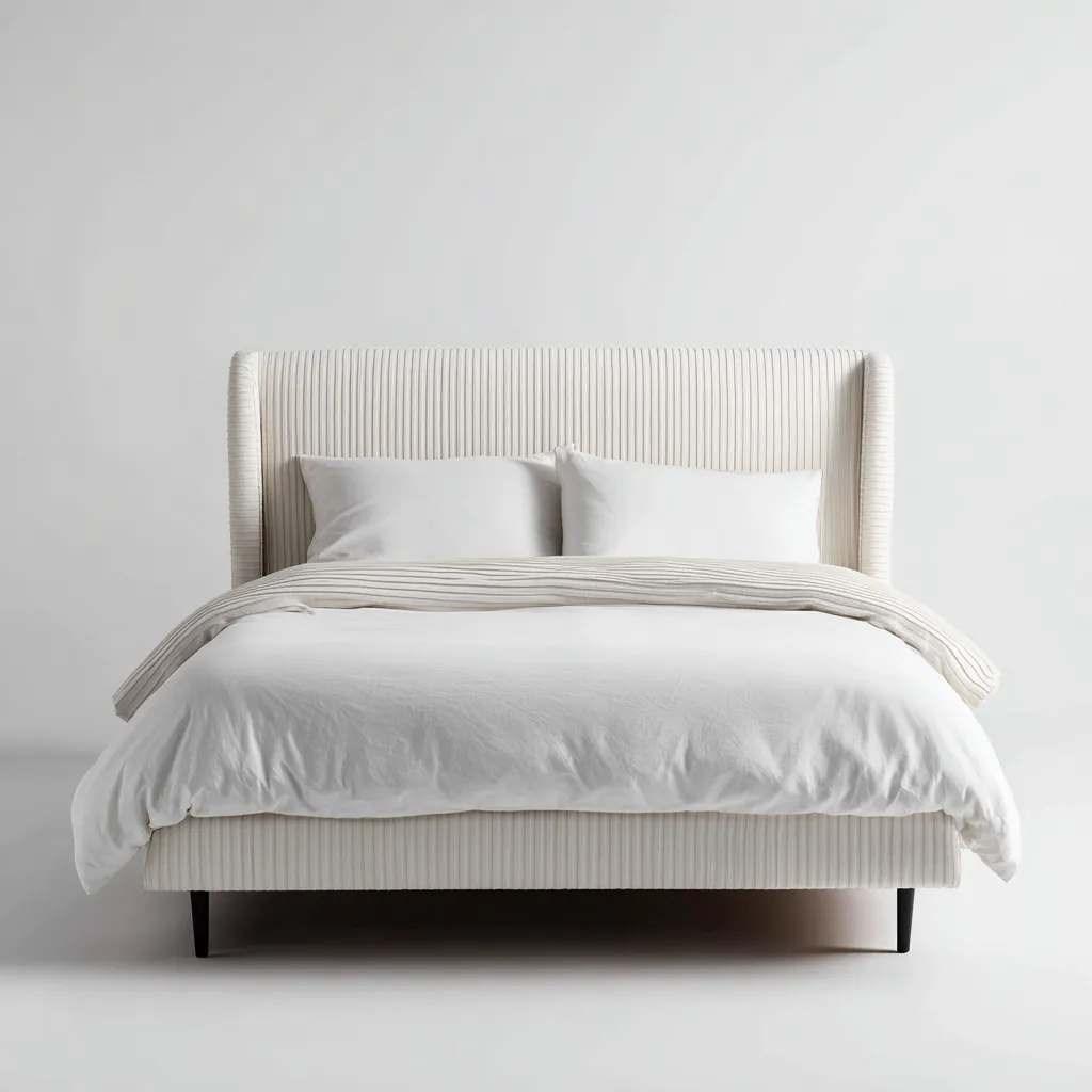 Lit double tissu 200x160x115 cm - blanc ivoire - adapté à la chambre design moderne-Casauppad