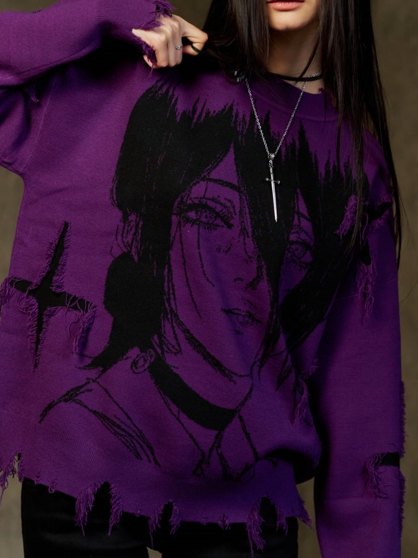 VIOLET DETONATION DISTRESSED KNIT