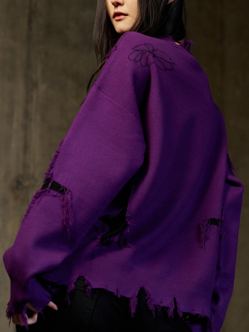 VIOLET DETONATION DISTRESSED KNIT