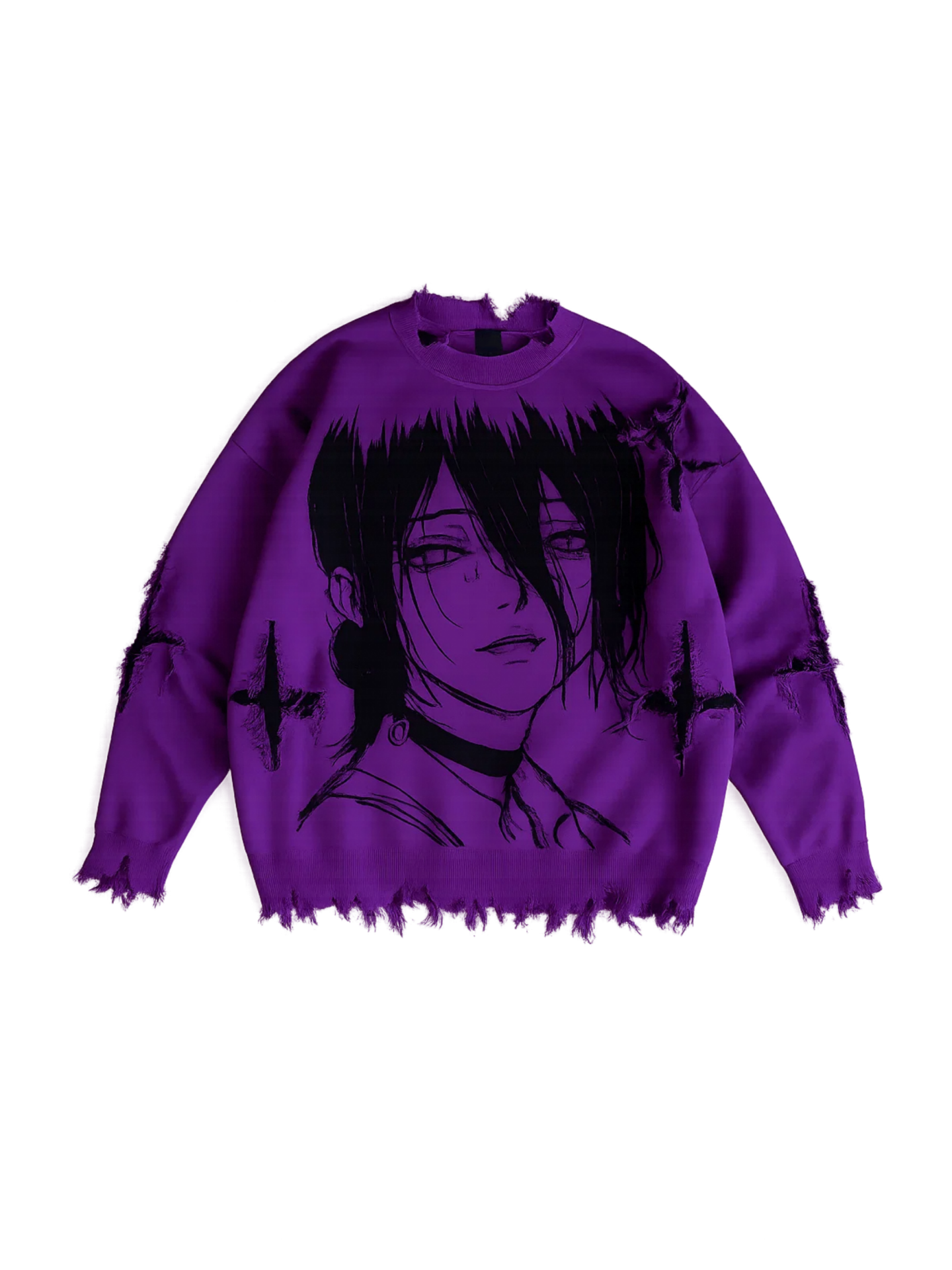 VIOLET DETONATION DISTRESSED KNIT