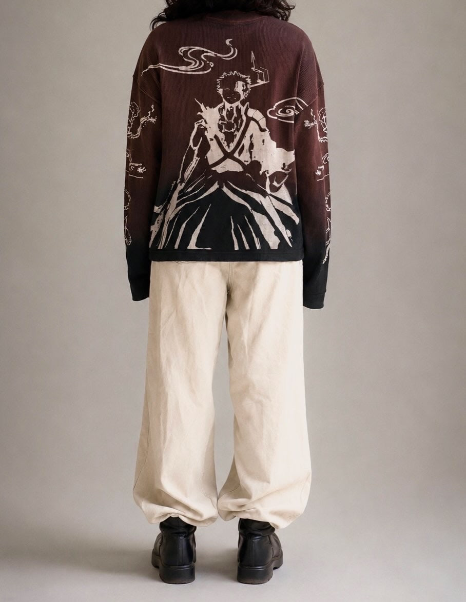 OMBRE ACID WASH LONG SLEEVE WAFFLE TEE