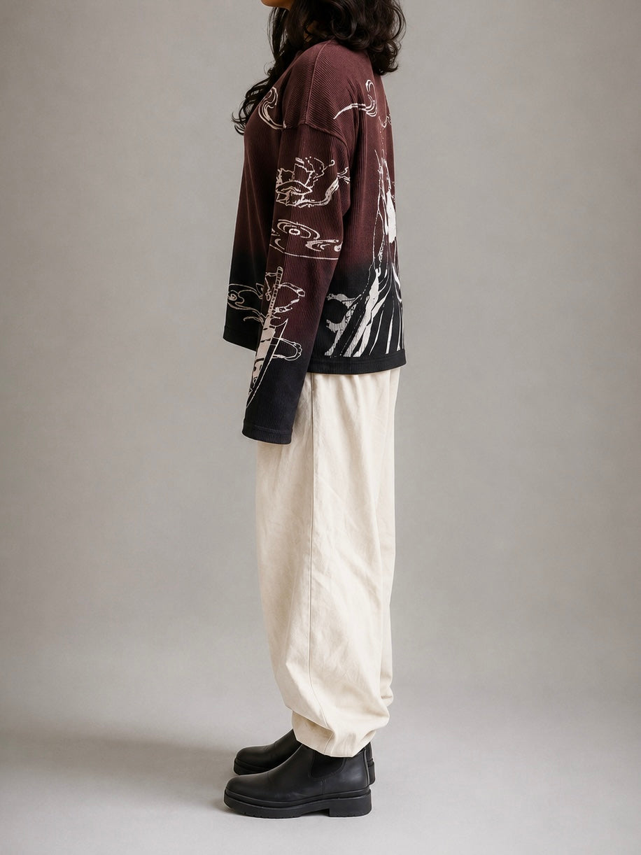OMBRE ACID WASH LONG SLEEVE WAFFLE TEE