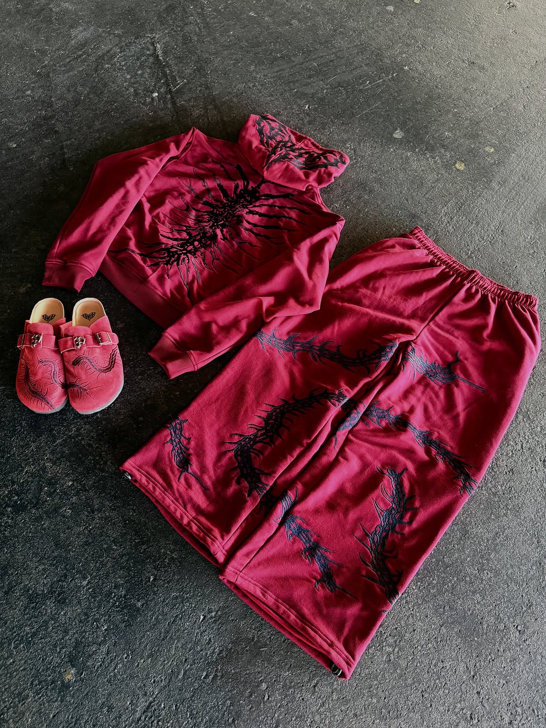 “GHOUL” ZIP-UP TRACKSUIT | RED+BLACK