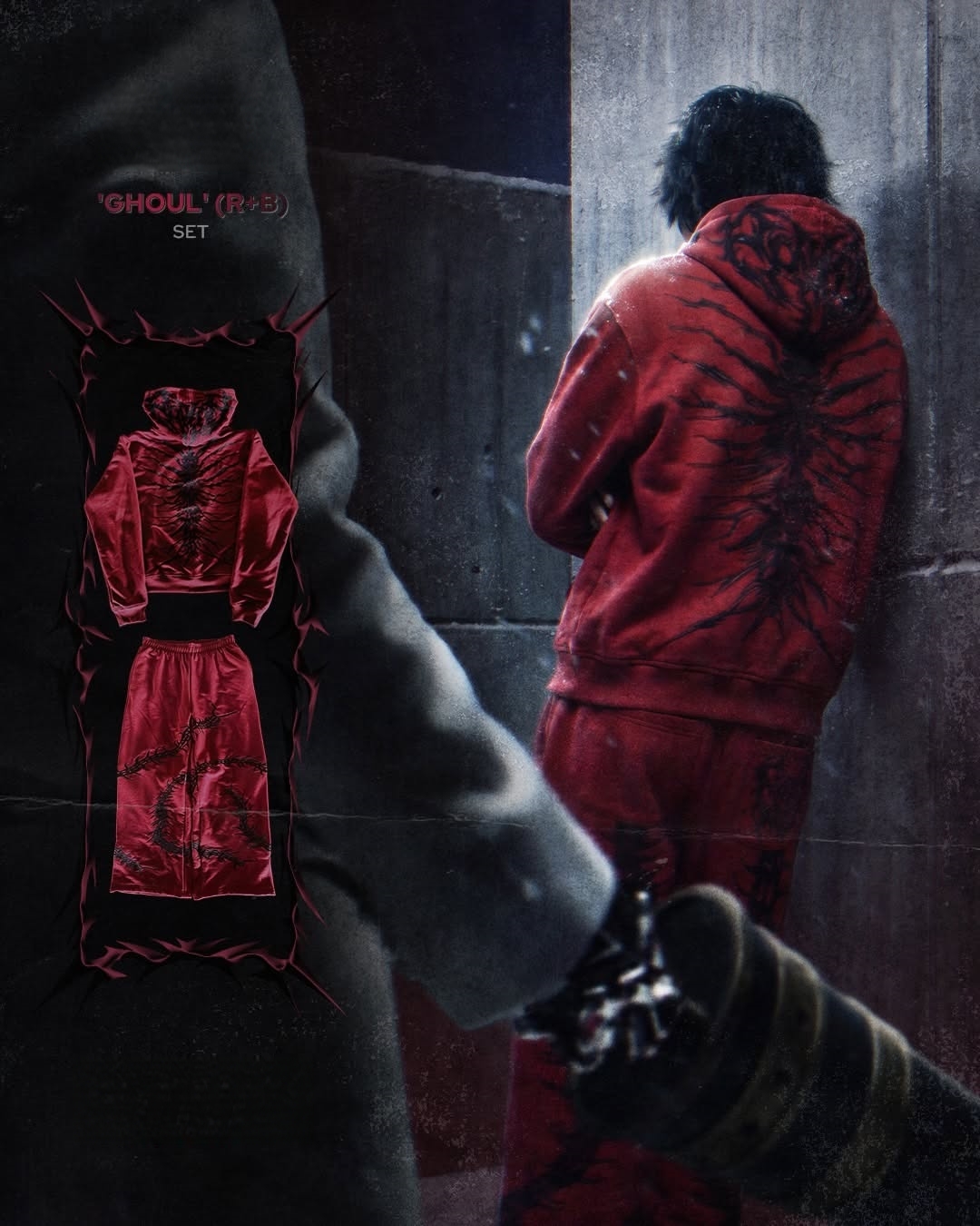 “GHOUL” ZIP-UP TRACKSUIT | RED+BLACK