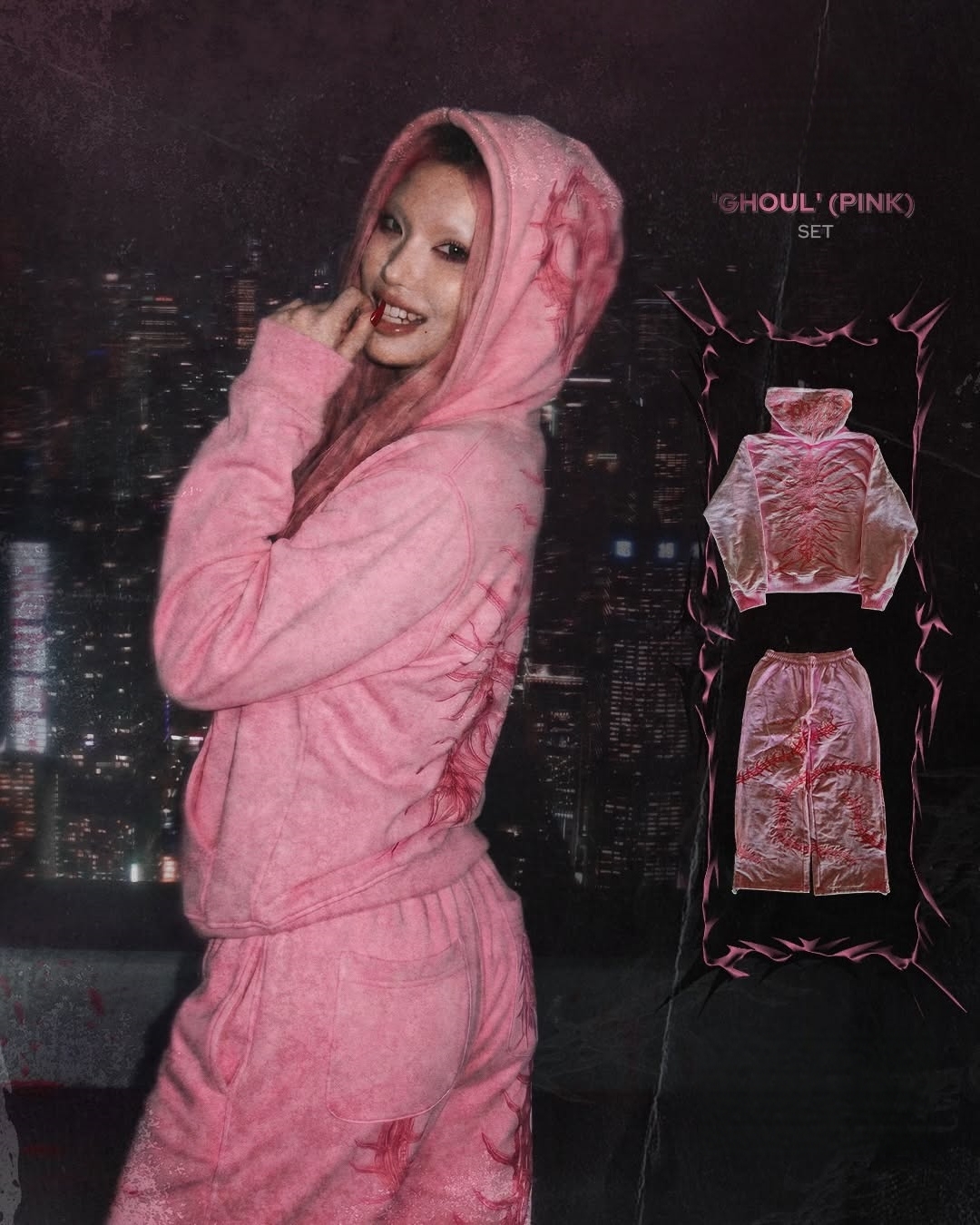 “GHOUL” ZIP-UP TRACKSUIT | LIGHT PINK