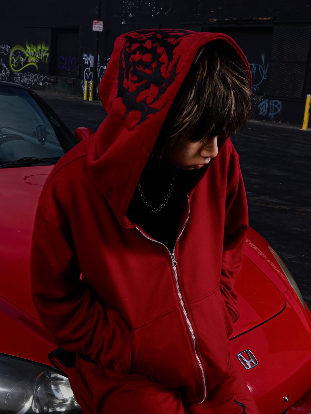 “GHOUL” ZIP-UP TRACKSUIT | RED+BLACK