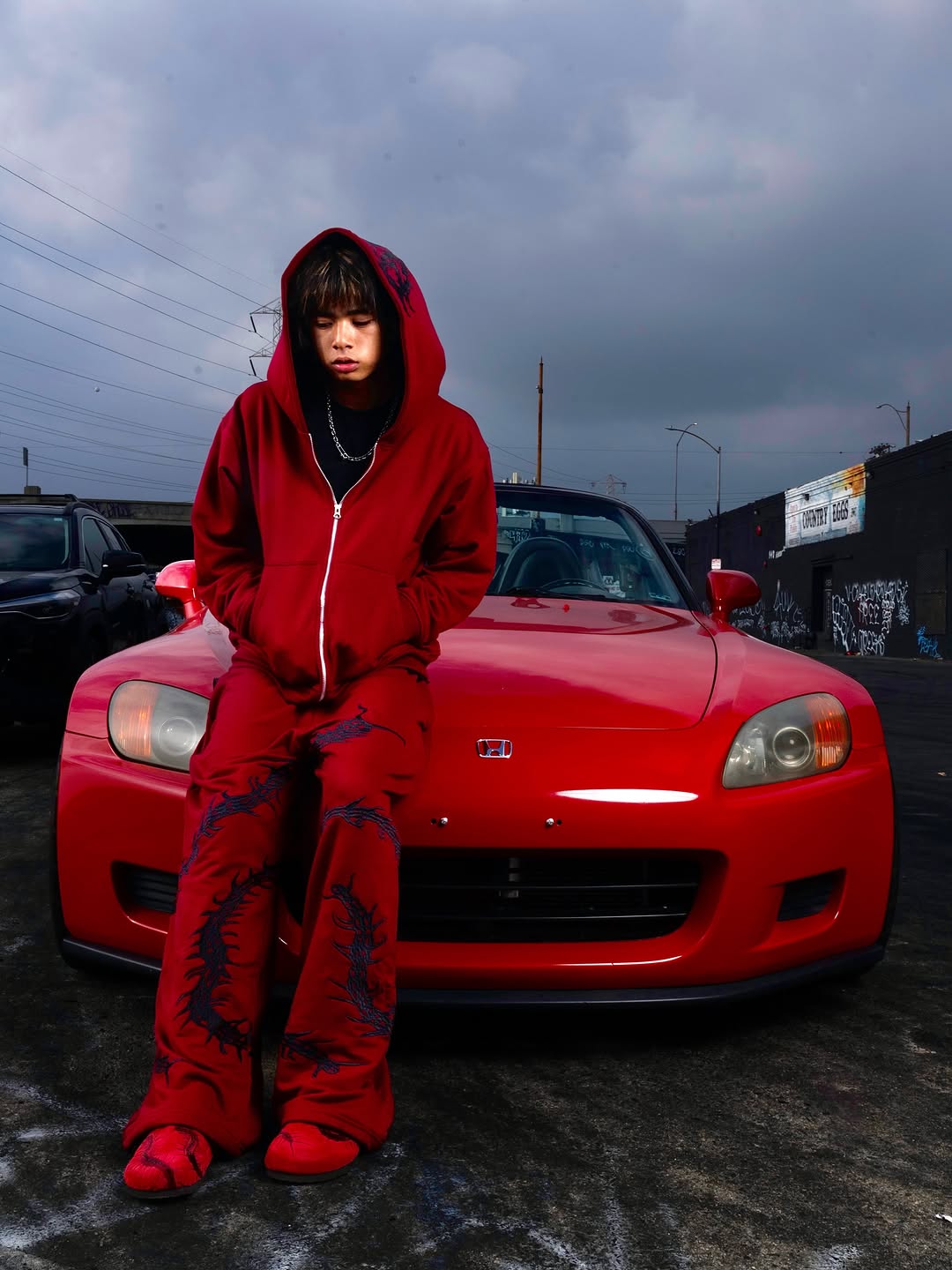 “GHOUL” ZIP-UP TRACKSUIT | RED+BLACK