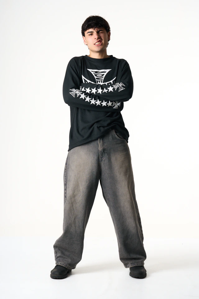 Cross Star Waffle Knit Raglan Long Sleeve