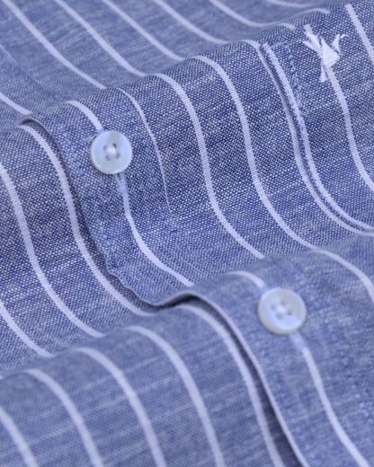 Denim Blue & White Stripes -Full-Bamboo Linen