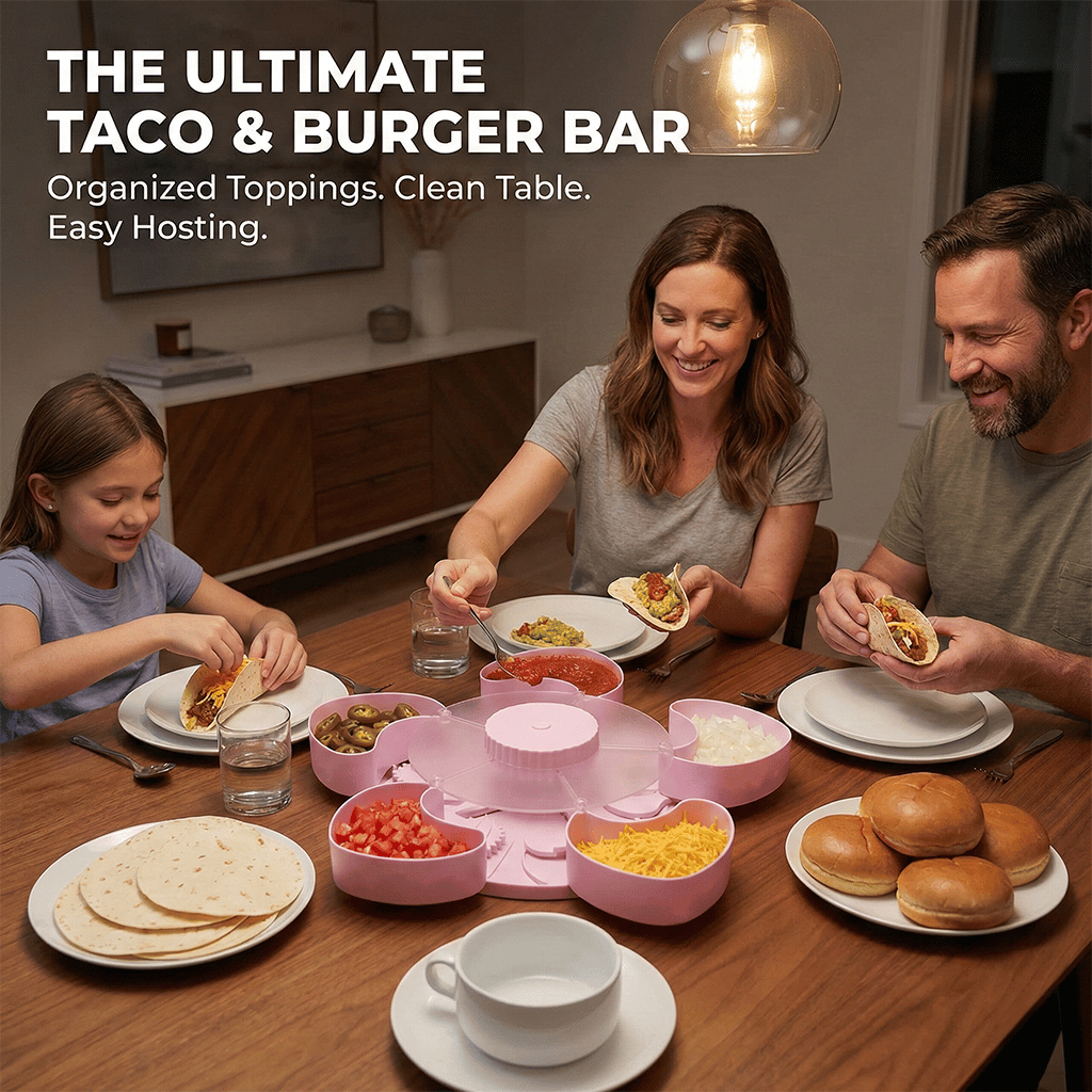  Hot Sale🍿✨ Divided Spin & Snack Serving Tray – 5-Compartment Rotating Party Platter