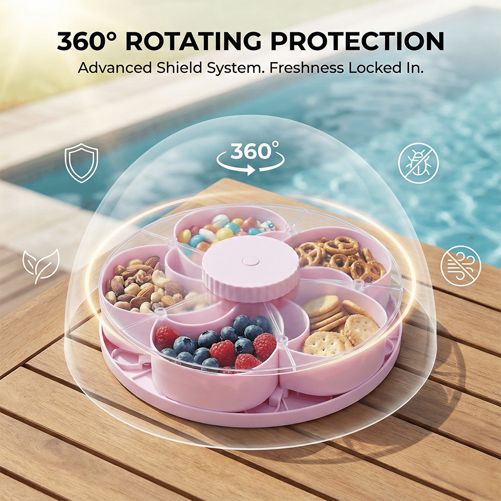  Hot Sale🍿✨ Divided Spin & Snack Serving Tray – 5-Compartment Rotating Party Platter
