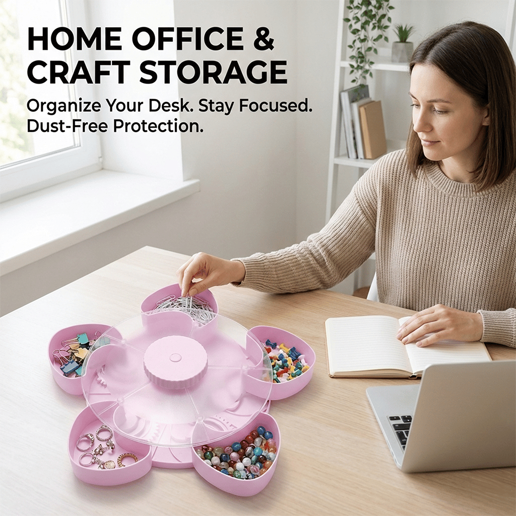  Hot Sale🍿✨ Divided Spin & Snack Serving Tray – 5-Compartment Rotating Party Platter