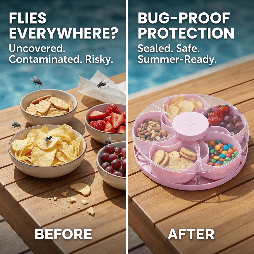  Hot Sale🍿✨ Divided Spin & Snack Serving Tray – 5-Compartment Rotating Party Platter