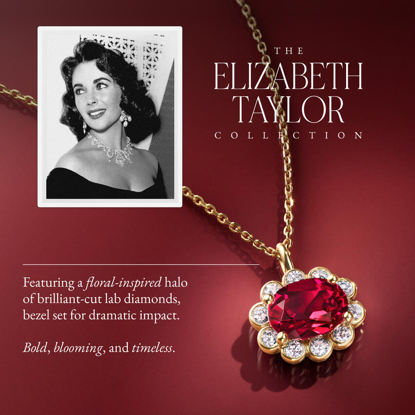 Prívesok Elizabeth Taylor Lab Ruby and Lab Diamond Halo