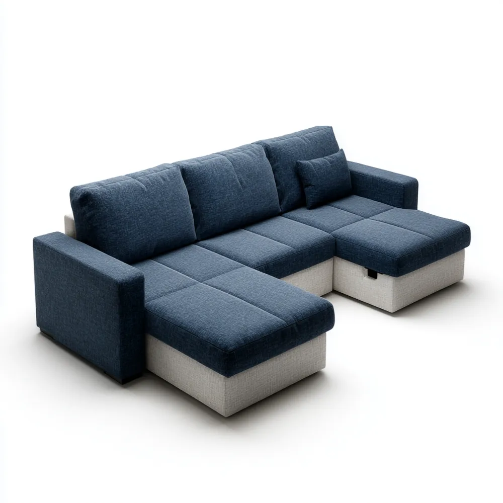 Divano angolare in tessuto 270x160x85 cm – Blu/Beige – Design moderno