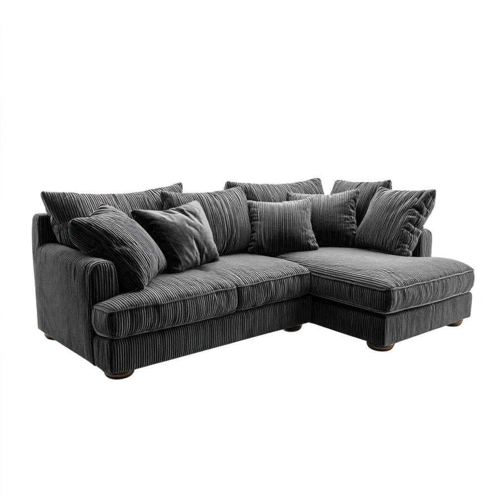 Divano angolare in tessuto vellutato 280x170x90 cm - Grigio scuro - Design moderno