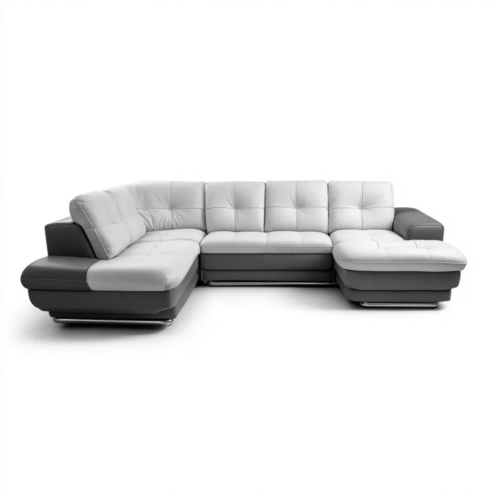 Divano angolare in pelle sintetica 270x210x85 cm - Grigio/Bianco - Design moderno