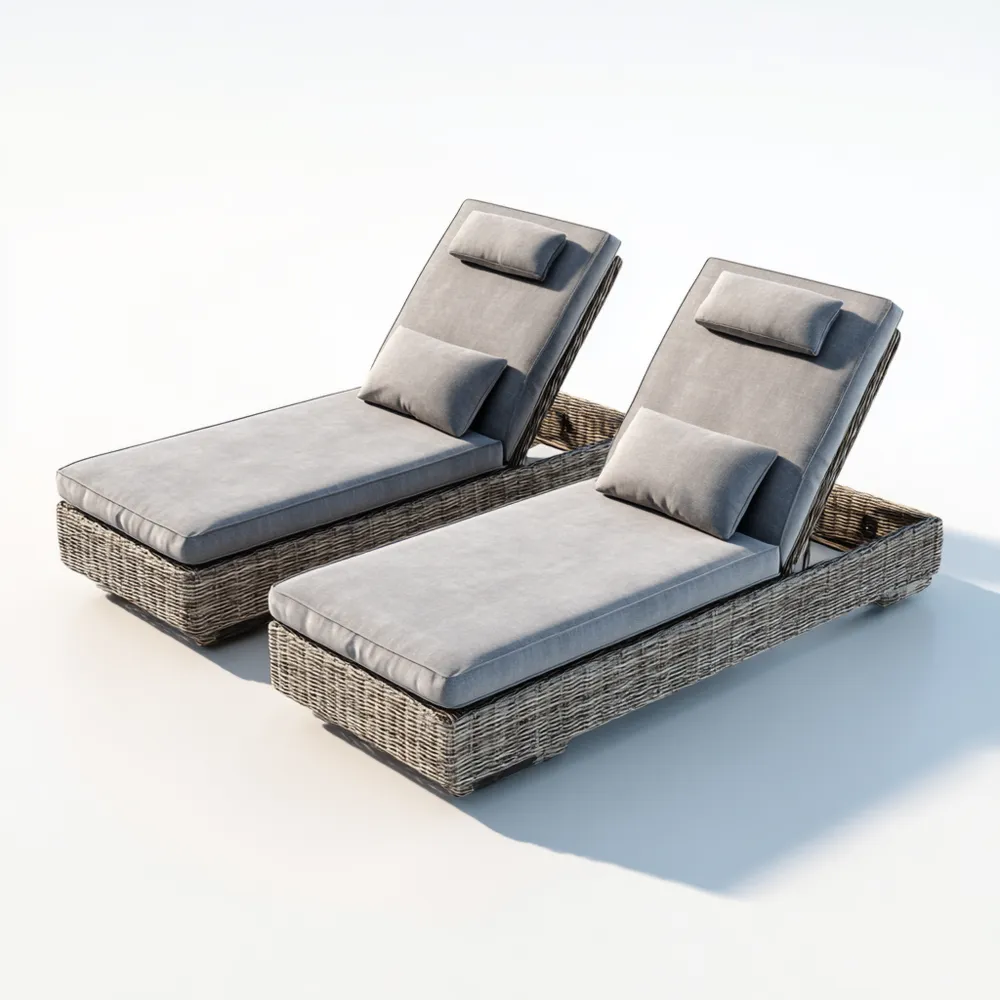 Lettino prendisole in rattan 200x70x30 cm - Grigio - Design moderno