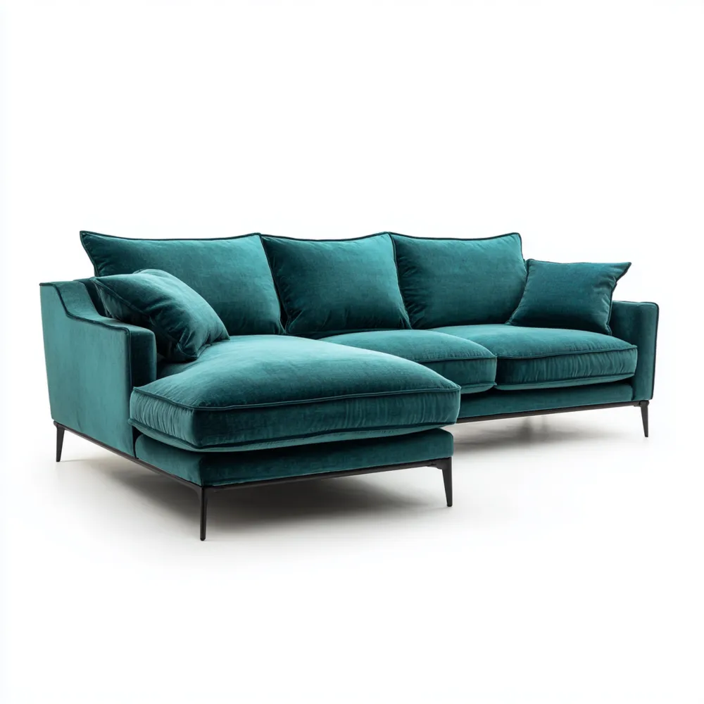 Divano angolare in velluto 280x170x85 cm - Verde Smeraldo - Design moderno