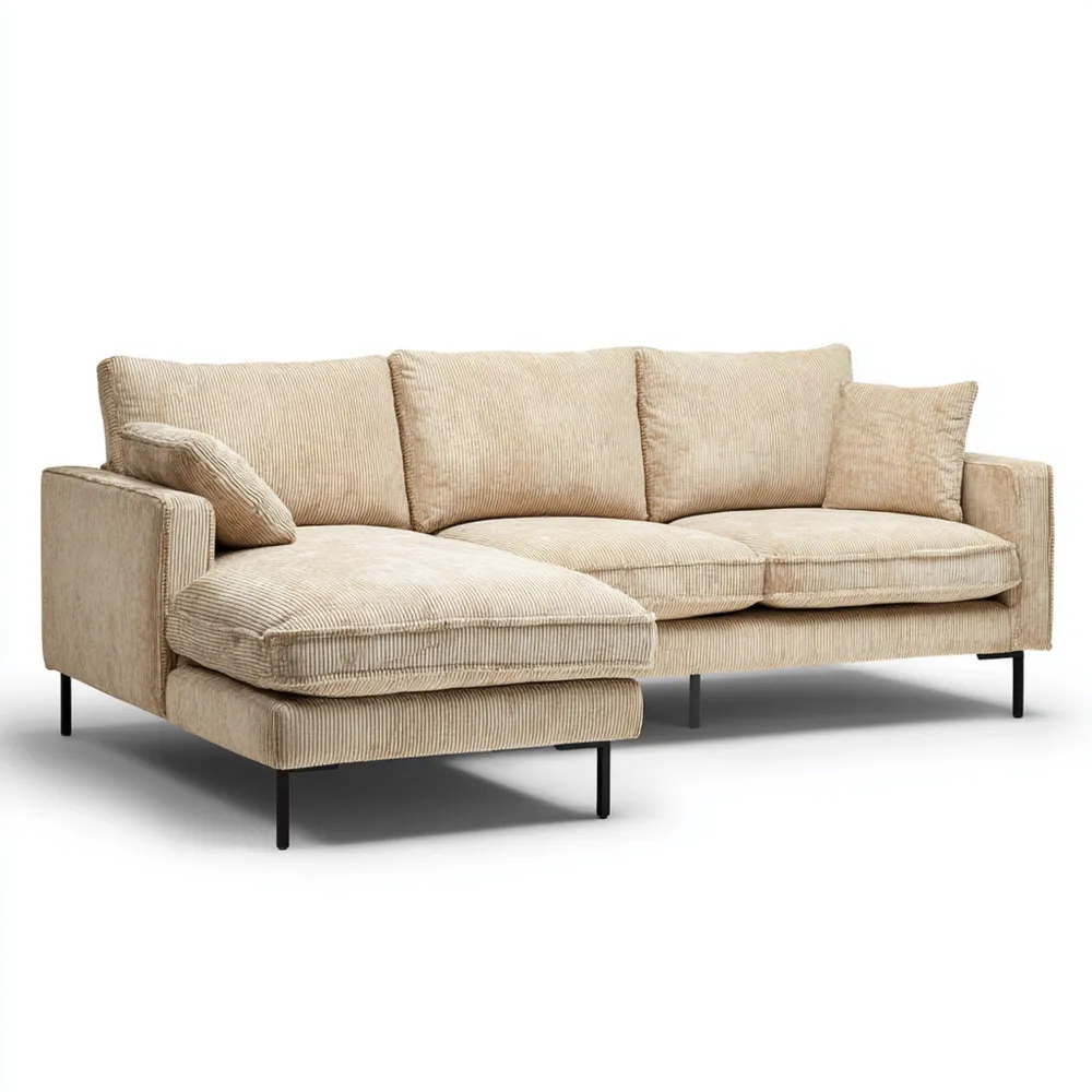 Divano angolare in tessuto vellutato 260x150x85 cm – Beige – Design moderno