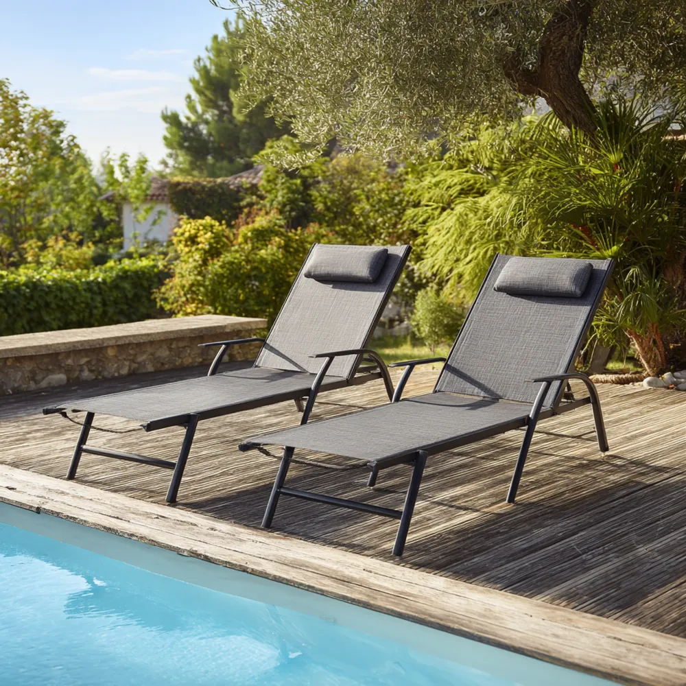 Lettino Prendisole Metallo 200x65x40 cm - Grigio - Design Ergonomico