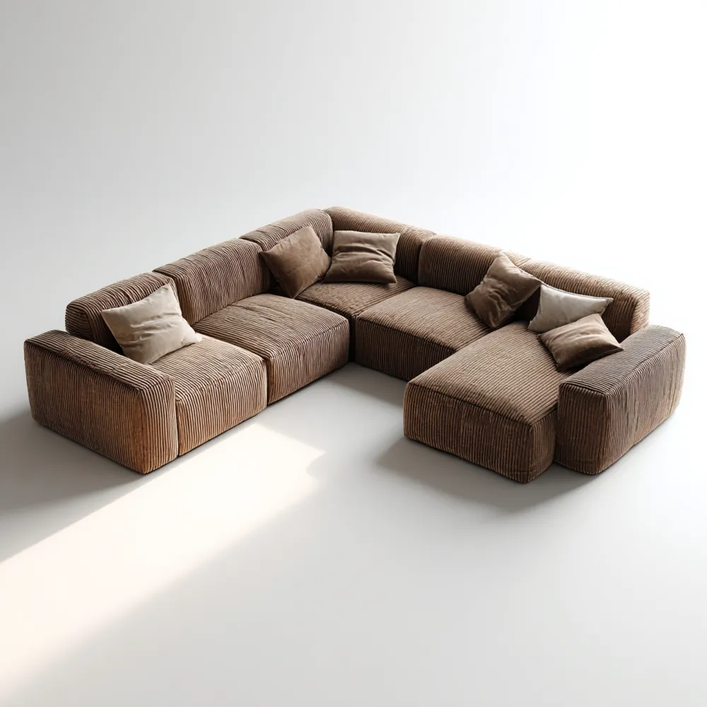 Divano angolare in tessuto a coste 300x300x85 cm - Marrone - Design moderno