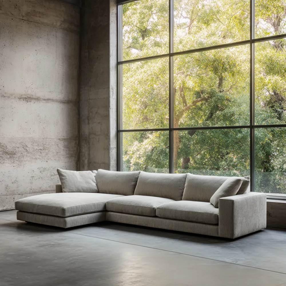 Divano angolare in tessuto 300x180x85 cm – Grigio chiaro – Design moderno