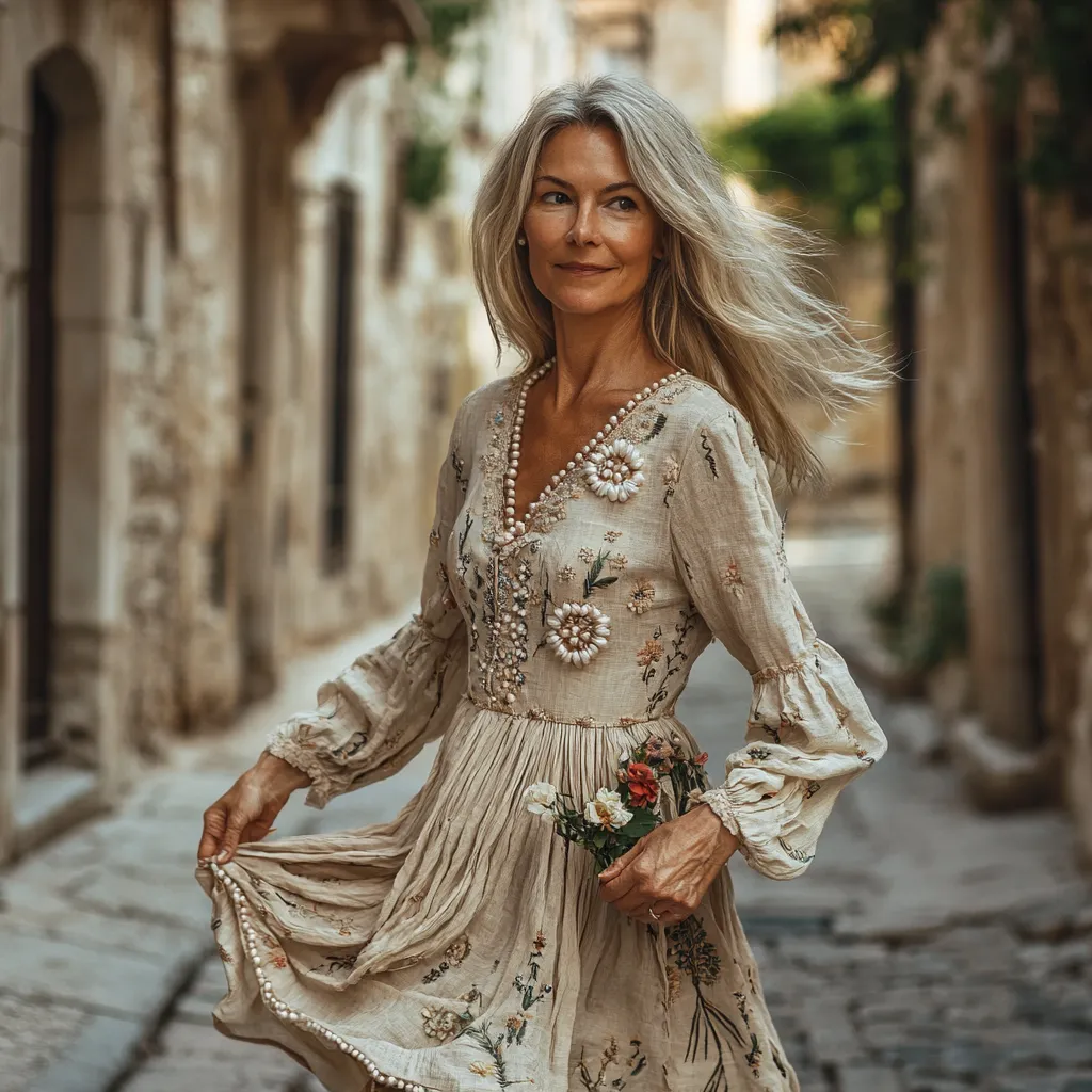 Vintage Loose Linen Patchwork Dress 