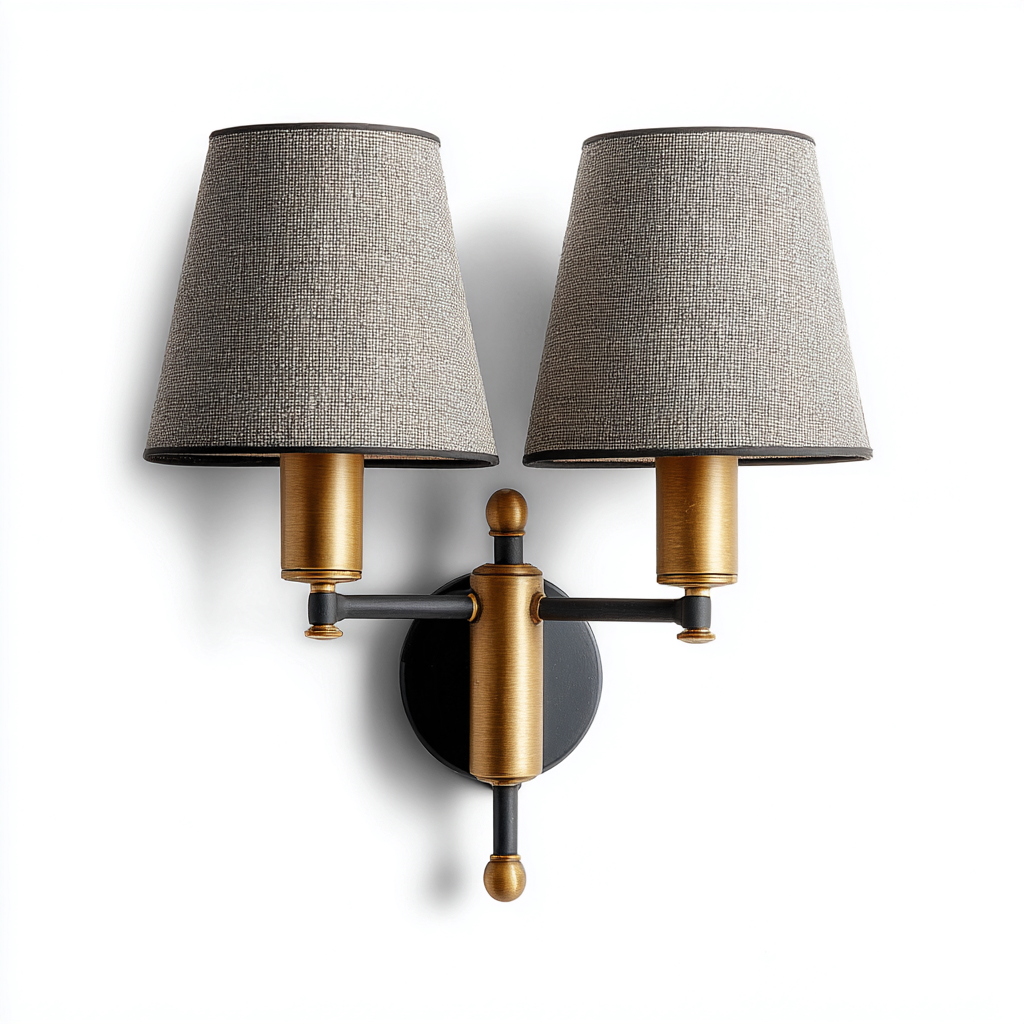 Applique murale double métal noir et doré 32x18x28 cm - abat-jour en tissu gris - adaptée au salon - style classique-Homigetio