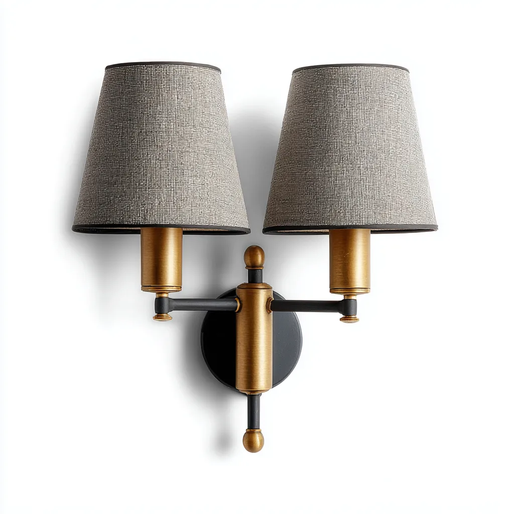 Applique murale double métal noir et doré 32x18x28 cm - abat-jour en tissu gris - adaptée au salon - style classique-Homigetio