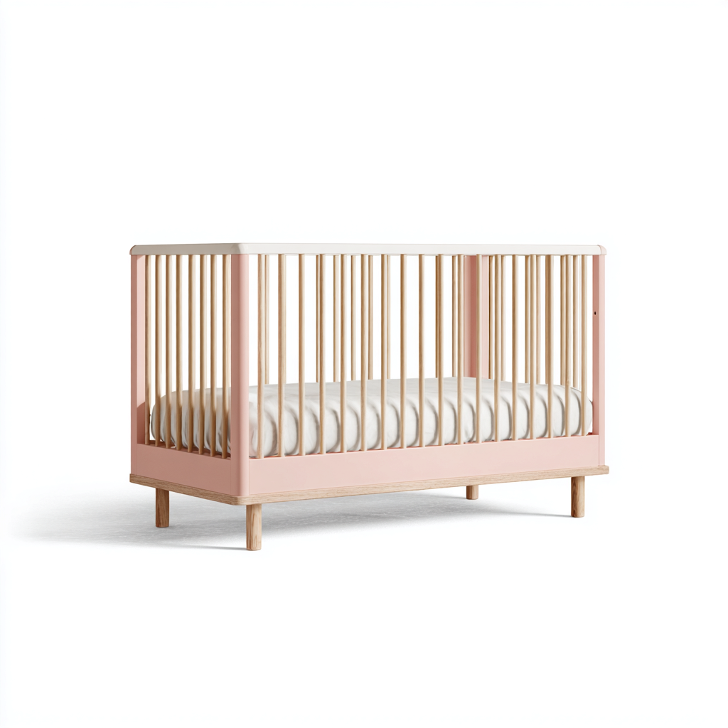 Lit bébé en bois 125x65x85 cm - rose - adapté à la chambre - design moderne doux-Homigetio