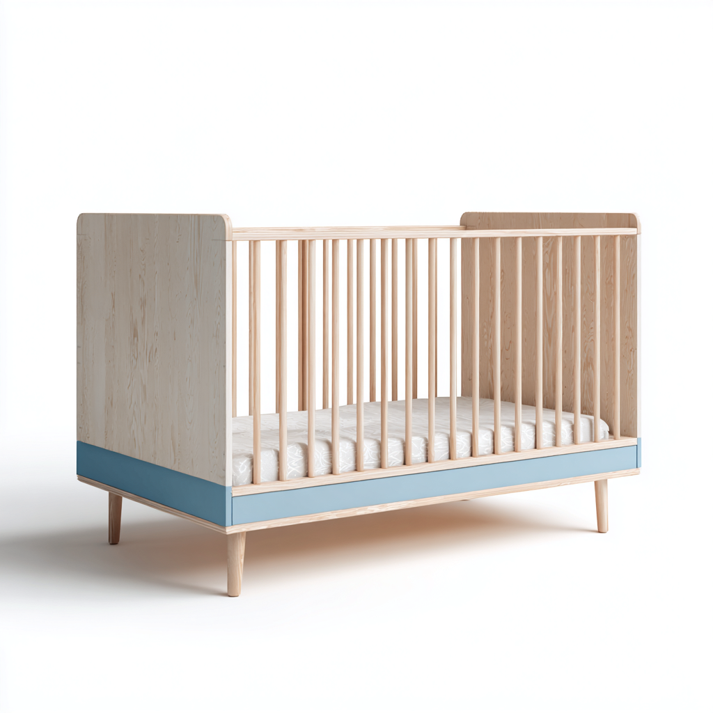 Lit bébé bois 128x66x92 cm - bois clair-bleu - design moderne adapté à la chambre-Homigetio