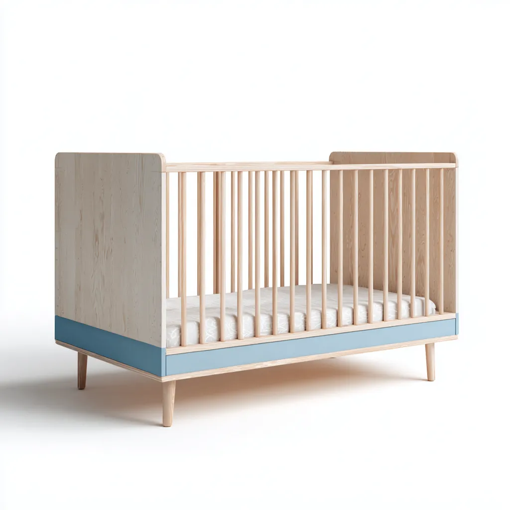 Lit bébé bois 128x66x92 cm - bois clair-bleu - design moderne adapté à la chambre-Homigetio