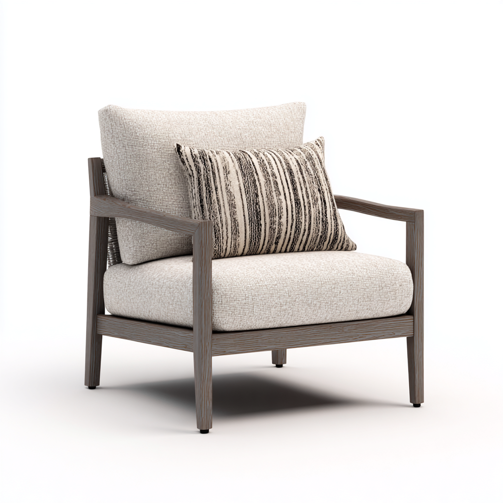 Fauteuil de jardin-bois-tissu-78x72x90 cm-gris-beige-design moderne-Homigetio