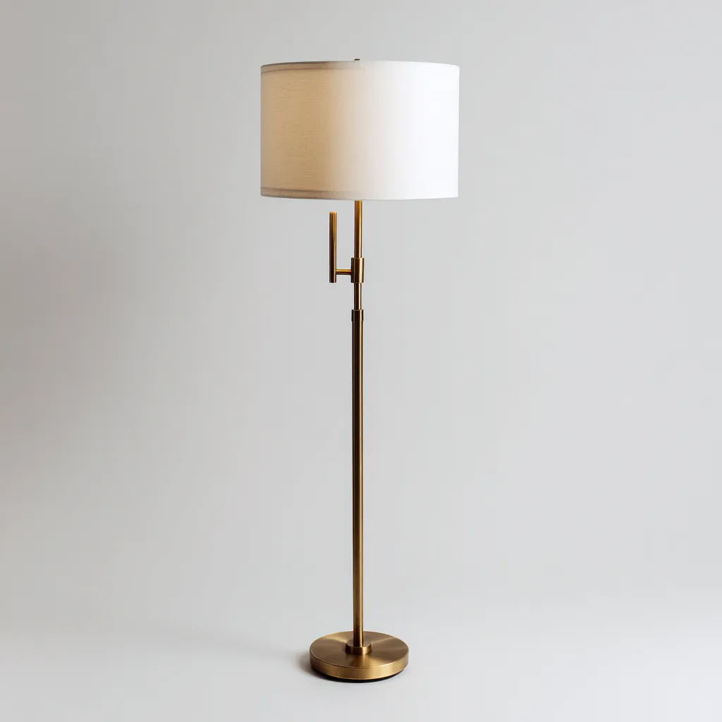 Lampadaire métal et tissu 30x30x155 cm - laiton- blanc - éclairage décoratif moderne - adapté au salon-Homigetio