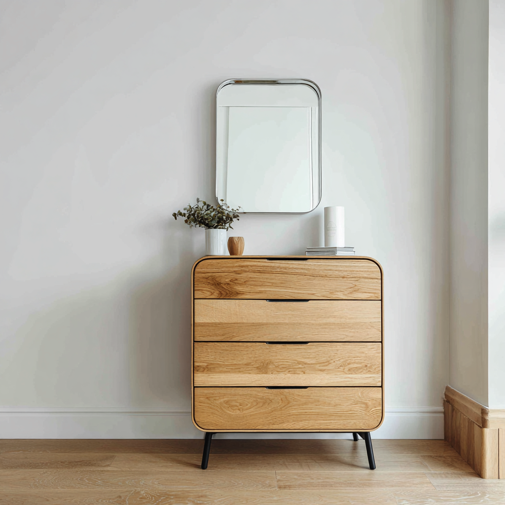 Coiffeuse en bois 80x40x135 cm - marron - adaptée à la chambre - design moderne arrondi-Homigetio