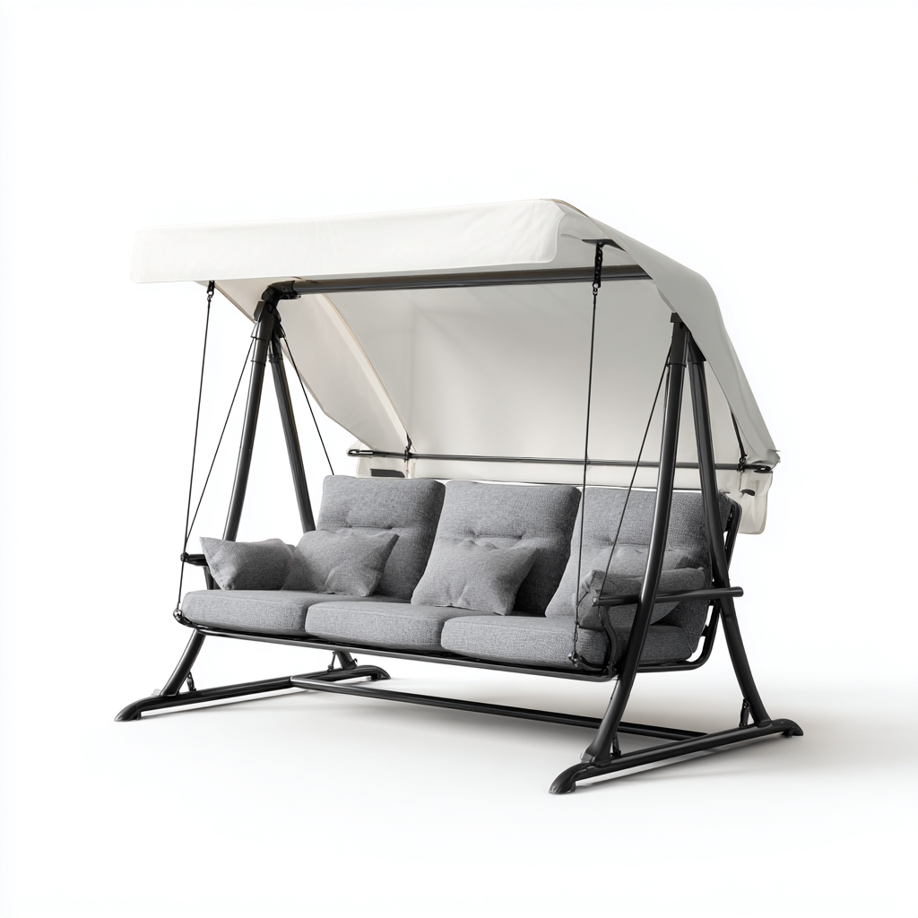 Balancelle de jardin métal-tissu 200x120x170 cm - gris-blanc - avec auvent adapté au jardin-Homigetio