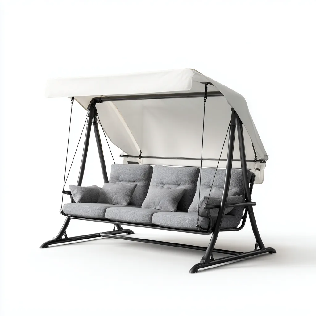 Balancelle de jardin métal-tissu 200x120x170 cm - gris-blanc - avec auvent adapté au jardin-Homigetio