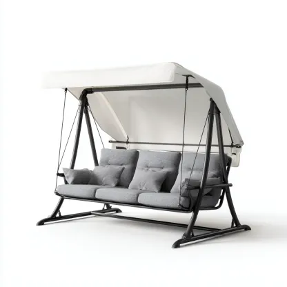 Balancelle de jardin métal-tissu 200x120x170 cm - gris-blanc - avec auvent adapté au jardin-Homigetio