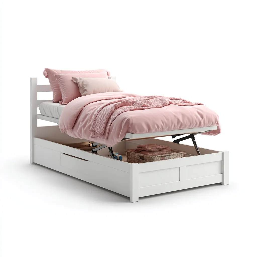 Lit simple bois 200x100x90 cm - blanc - avec rangement adapté à la chambre-Homigetio