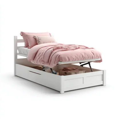 Lit simple bois 200x100x90 cm - blanc - avec rangement adapté à la chambre-Homigetio