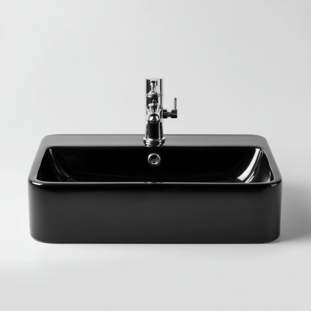 Lavabo céramique 55x38x16 cm - noir - design moderne adapté à la salle de bain-Homigetio