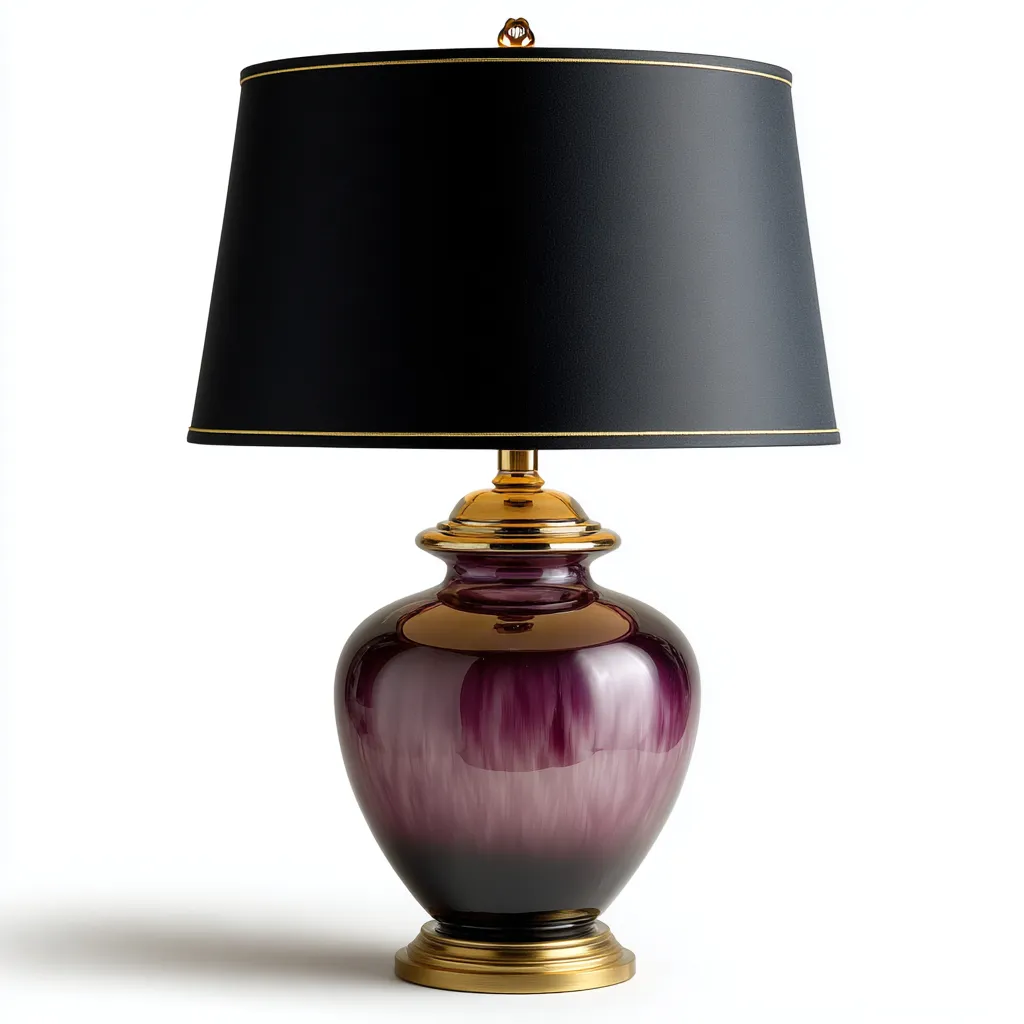 Lampe de table Verre-Tissu 30x30x52 cm - Violet-Noir-Or - Style classique-Homigetio