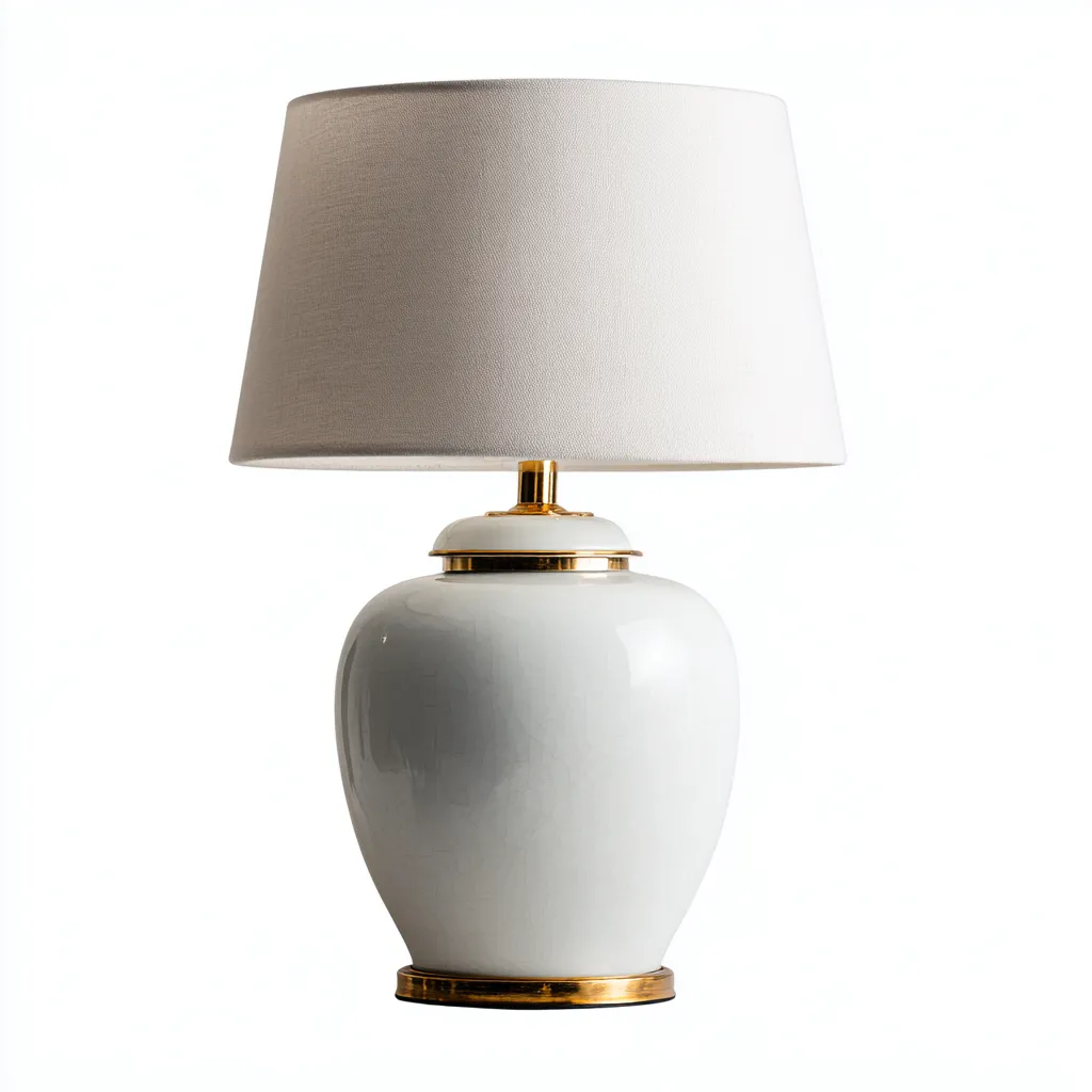 Lampe de table Céramique-Tissu 30x30x48 cm - Blanc-Or - Style classique-Homigetio