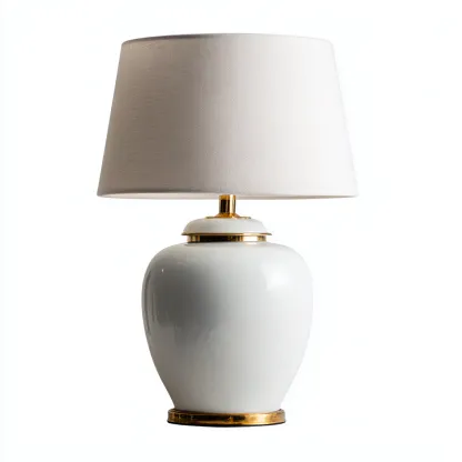 Lampe de table Céramique-Tissu 30x30x48 cm - Blanc-Or - Style classique-Homigetio