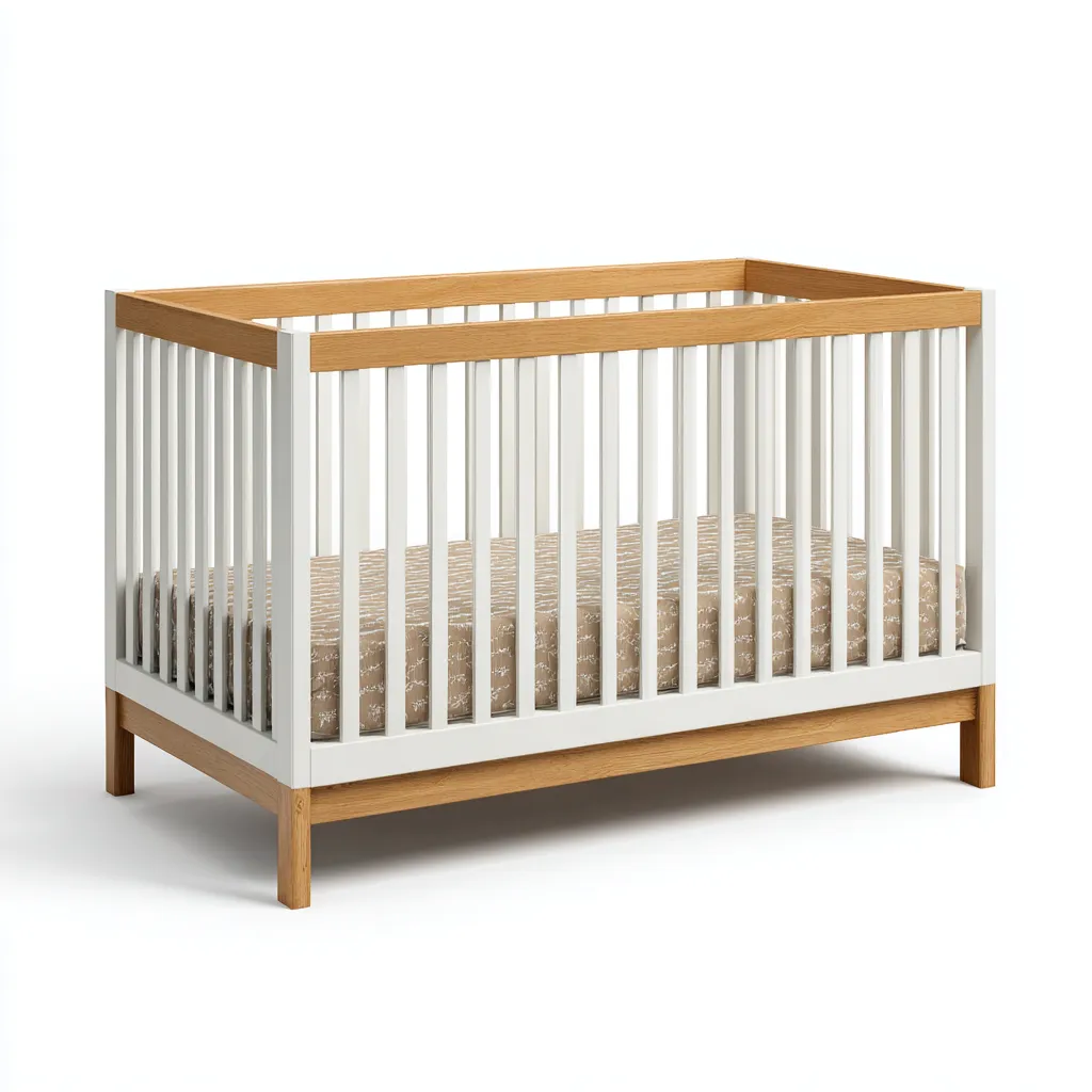 Lit bébé en bois 125x70x90 cm - blanc-marron - adapté à la chambre - design moderne bicolore-Homigetio